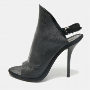 Balenciaga Black Leather Open Toe Glove Slingback Sandals Size 39