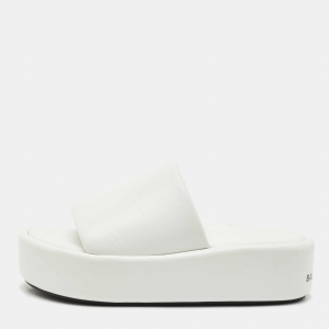 Balenciaga White Leather Rise Platform Slide Sandals Size 38