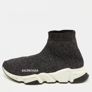 Balenciaga Shimmery Black Metallic Knit Fabric Speed Trainer Sneakers Size 39