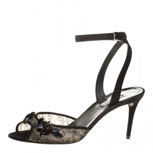 Balenciaga Black Lace Embellished Ankle Strap Sandals Size 38