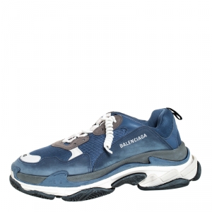 Balenciaga Blue/White Mesh, Nubuck And Leather Triple S Sneakers Size 45