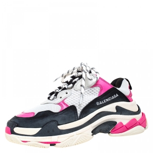 Pre Owned Balenciaga Multicolor Mesh And Leather Triple S Platform Sneakers Size 38