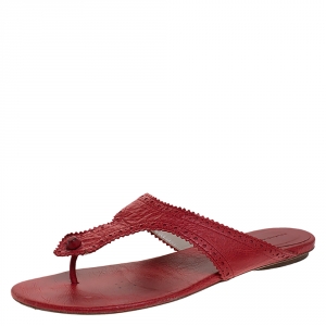 Balenciaga Red Brogue Detail Leather Thong Sandals Size 39