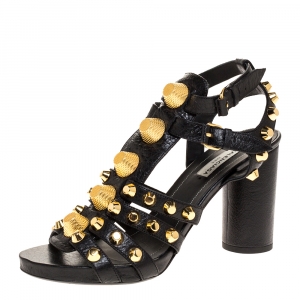 Balenciaga Black Leather Chunky-Heel Studded Gladiator Sandals Size 37.5