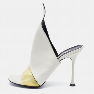 Balenciaga White Leather and PVC Glove Open Toe Mules Size 37