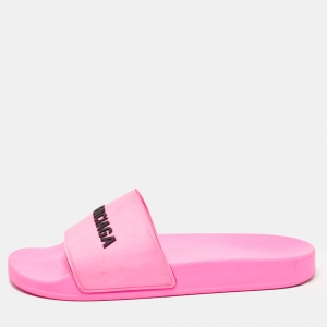 Balenciaga Pink Rubber Open Toe Flats Slides Size 40