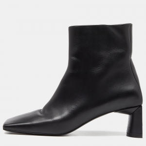 Balenciaga Black Leather Square Toe Ankle Boots Size 37