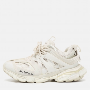 Pre Owned Balenciaga White Leather and Mesh Track Sneakers Size 37
