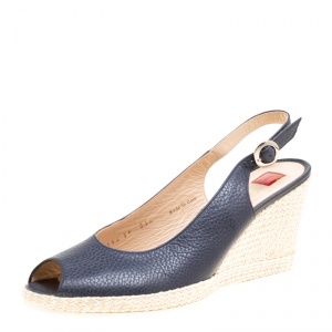 Ballin Oxford Blue Leather Braid Detail Wedge Peep Toe Slingback Sandals Size 39