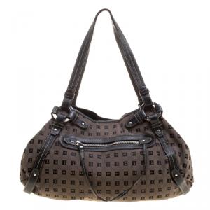 Bally Dark Beige/Black Monogram Canvas Hobo