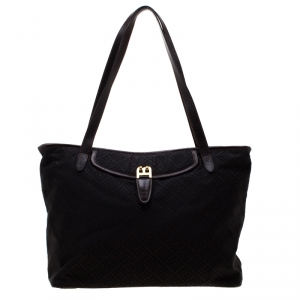 Bally Dark Brown Nylon and Leather Shopper Tote 