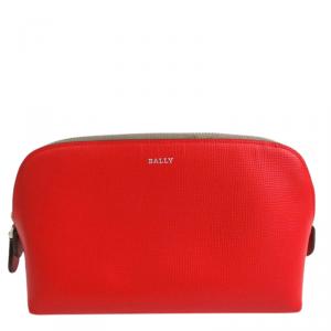 Bally Red Leather Cosmetic Pouch