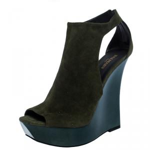 Balmain Green Suede Amaya Cutout Platform Sandals Size 40