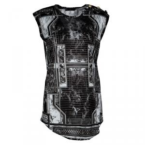 Pre Owned Balmain Monochrome Printed Shoulder Button Detail Tank Top M