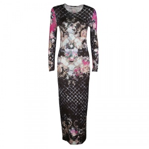Pre Owned Balmain Multicolor Floral Printed Jersey Long Sleeve Maxi Dress M
