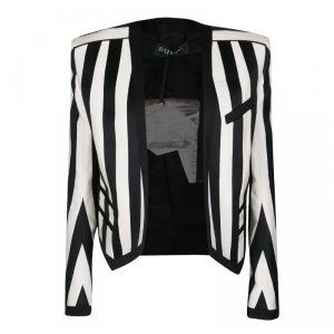Pre Owned Balmain Monochrome Striped Open Front Blazer M