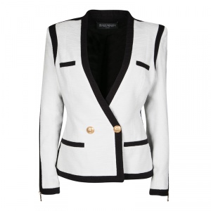 Pre Owned Balmain Monochrome Textured Cotton Tailored Blazer M