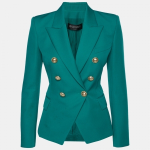 Pre Owned Balmain Green Wool Double Breasted Tailored Blazer S 