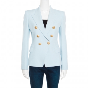 Pre Owned Balmain Powder Blue Double Breasted Fitted Blazer S