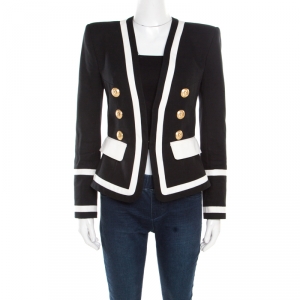 Pre Owned Balmain Monochrome Button Detail Tailored Blazer M