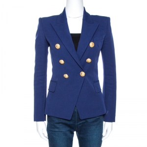 Pre Owned Balmain Blue Cotton Blend Double Breasted Tailored Blazer S