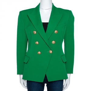 Balmain Green Cotton Blend Double Breasted Tailored Blazer L