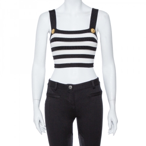 Balmain Monochrome Striped Knit Crop Top S