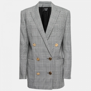 Pre Owned Balmain Black Checked Wool Double-Breasted Blazer M