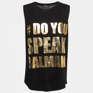 Balmain Black Cotton 'Do You Speak Balmain' Printed Tank Top S
