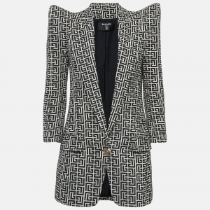 Pre Owned Balmain Black/White Monogram Wool Jacket S