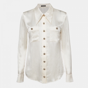 Balmain Ivory White Crinkle Silk Shirt S
