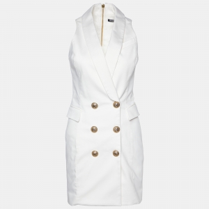 Balmain White Cotton Double Breasted Mini Dress S