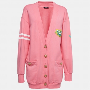 Balmain Pink Logo Printed Cotton Button Detailed Cardigan S