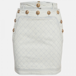 Pre Owned Balmain Light Blue Denim Button Detailed Skirt S