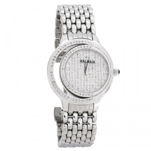 Pre Owned Balmain Diamond Pave Stainless Steel Eclipse Women's Wristwatch 34 mm