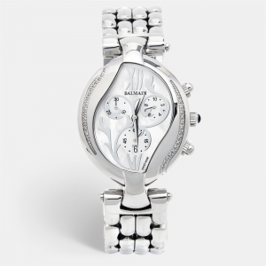 Balmain Mother of Pearl Stainless Steel Diamonds Excessive Chrono B5655.33.83 Women's Wristwatch 34 mm