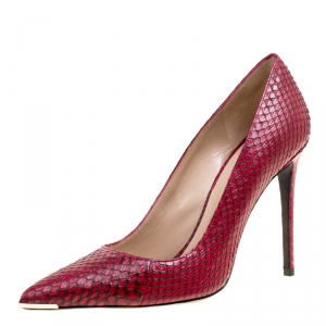 Barbara Bui Red Elaphe Leather Metal Pointed Toe Pumps Size 38