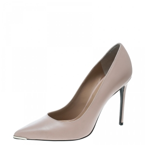 Barbara Bui Blush Pink Leather Metal Pointed Toe Pumps Size 38