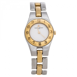 Baume & Mercier White Two-Tone Stainless Steel Linea MV045203 Women's Wristwatch 22 mm