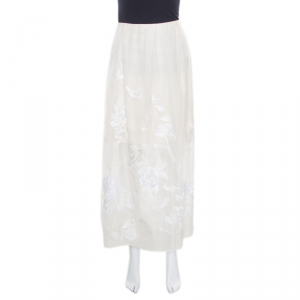 Blumarine Ivory Floral Embroidered Applique Detail Tulle Overlay Maxi Skirt XL