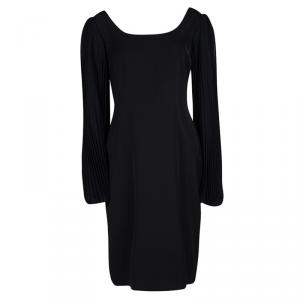 Blumarine Black Plisse Long Sleeve Detail Dress L