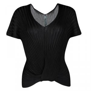 Blumarine Black Rib Knit Faux Tucked Top M