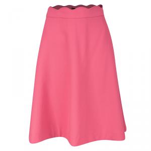 Pre Owned Boss By Hugo Boss Pink Scalloped Waist Detail A-Line Skirt L