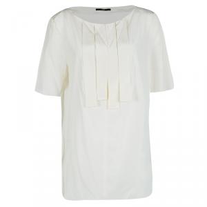 Pre Owned Boss By Hugo Boss Off White Silk Panel Detail Isala Top L