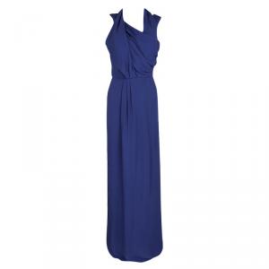 Pre Owned Boss By Hugo Boss Blue Drape Detail Maxi Drapiella Dress M