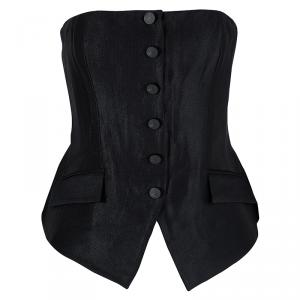 Pre Owned Boss by Hugo Boss Black Button Detail Strapless Corset Top L