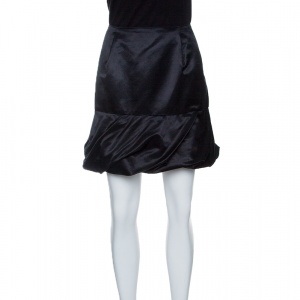 Pre Owned Boss Orange by Hugo Boss Black Draped Hem Detail Baba Skirt M