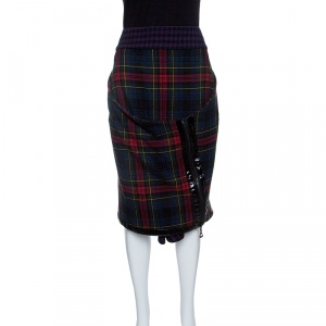 Pre Owned Boss Orange by Hugo Boss Multicolor Tartan Plaid Draped Zip Detail Skirt M