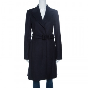 Boss By Hugo Boss Navy Blue Wool Cashmere Belted Cepina Coat S