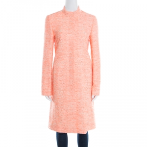 Boss By Hugo Boss Neon Orange and Cream Textured Cotton Blend Candalis Coat S